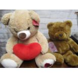 Golden brown TD Bear and a beige "Big Softy" bear holding love heart (2)