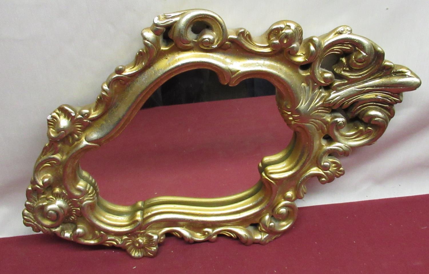 Rococo style wall mirror, shaped plate in pierced C scroll frame with acanthus cresting H47cm - Image 2 of 2