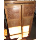 Stripped oak two door wardrobe, W90cm D46cm H164cm, and two wrought metal ceiling light fittings (3)