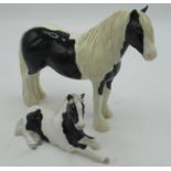 Beswick piebald pony and foal, hand painted, signed to bases (2)