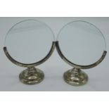 Pair of mid C20th circular glass photo holders on hallmarked Sterling silver stepped circular