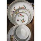 Royal Worcester Evesham oven to tableware - Five flan dishes D36cm max, three souffle dishes D19cm