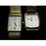 Two Rotary quartz wristwatches with dates, gold plated cases on Everlex bracelets (2)