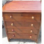 Small early C20th apprentice type mahogany chest of four drawers with turned wooden handles on