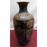 Early C20th Chinese Cloisonné ware vase of baluster design, mostly blue ground, alternating panels