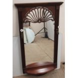 American wall mirror, arched plate with fan fret top, enclosed by fluted columns with brass hooks