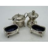 Pair of Geo. V salts with blue glass liners intact (maker unknown) Birmingham, 1922 and a hallmarked