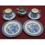Royal Worcester blue and white willow pattern part tea set for eight with a Spode Italian jug