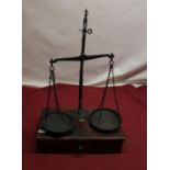 Set of late C19th W & T Avery balance scales with associated brass weights, H46cm