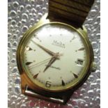 Mudu Doublematic wristwatch with date, gold plated case on expanding bracelet, screw off stainless