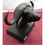 Resin bust of a water buffalo signed Baines & Douglas Ltd Ed 130/500, W31cm D30cm H30.5cm
