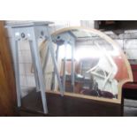 WITHDRAWN - Shaped arched beech framed wall mirror with beveled plate, W100cm x H64cm and