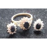 9ct yellow gold diamond and black stone cluster ring by PAM, 375, Birmingham, size N, 3g, and a pair