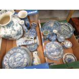 Collection of Victorian and later blue and white transfer print ware including Spode, modern Delft