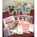 Selection of various Beatles items including Beatles print by Johnathan Wood, two framed Beatles