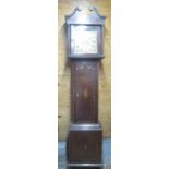 Geo. III mahogany crossbanded oak long cased clock, 11.5" square brass Roman dial inscribed Geo.