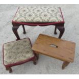 Victorian walnut framed footstool on moulded cabriole legs W34 D30 H18, a Geo. III style rectangular