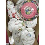 Maling pink lustre bowl, decorated with spring flowers, makers and patent mark to base, D21cm,