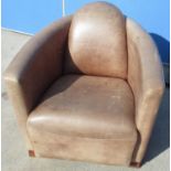 Art Deco shape leather upholstered club type armchair