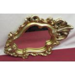 Rococo style wall mirror, shaped plate in pierced C scroll frame with acanthus cresting H47cm