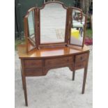 Geo. III style mahogany bow front knee hole dressing table, with five drawers and shaped knee hole