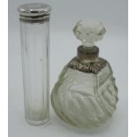 Victorian silver mounted clear glass scent bottle with spiralling cut glass body, hallmarked