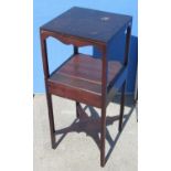 Geo. III mahogany two tier wash stand with drawer, square tapered supports joined by a shaped