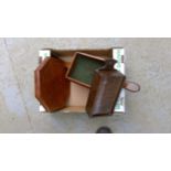 Three items of treen, small spice box, serviette box and a tray