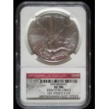 NGC MS70 graded 2011 USD $1 fine silver eagle dollar, slabbed and tagged