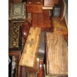 Large collection of wooden trinket and other boxes incl. Indian carved and inlaid, empty leather
