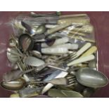 Collection of silver plated cutlery: bone, Bakelite, white metal, etc