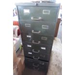 C20th Roneo green metal filing cabinet, six drawers with brass handles and label holders, W49cm