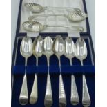 Set of three hallmarked Sterling silver teaspoons with shell shaped bowls (marks rubbed), pair of