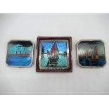 Square compact with ship printed on foil, cover stamped 4839, Pat No. 378540 Octagonal Compact