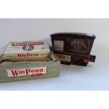 Cigar box containing three cigars by WM Penn the "mildest cigar ever made", and a novelty whisky