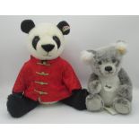 Steiff Bao Bao the Lucky Panda in black and white mohair, wearing a red jacket, limited edition