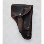 WWII 1940 Walther leather pistol holster with magazine pocket with eagle and swastika, WaA169