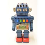 Plastic motorised robot model, made in Hong Kong, H29.5cm (working; needs restoration)