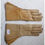 Pair of leather dispatch riders gauntlets, light tan with leather lining