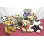 Collection of Teddy bears by various makers including Merrythought Help for Heroes soldier bear,