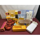 Sindy 1975 scene setters house with bathroom, lounge, bedroom and kitchen furniture (sideboard