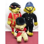 Collection of Merrythought teddy bears including a policeman, guardsman and beefeater, max H45cm (3)