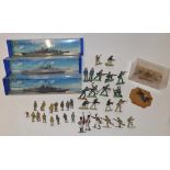 Three 1:1200 diecast ship models by Minic Ships, Bismarck, Vanguard, Scharnhorst, Britain's