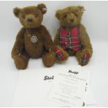 Steiff Angus the Scottish bear in brown mohair with tartan waistcoat and paw pads, with certificate,