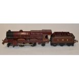 Large scale Hornby clockwork metal 6100 LMS Royal Scot steam train, no key. Length with tender 42cm.