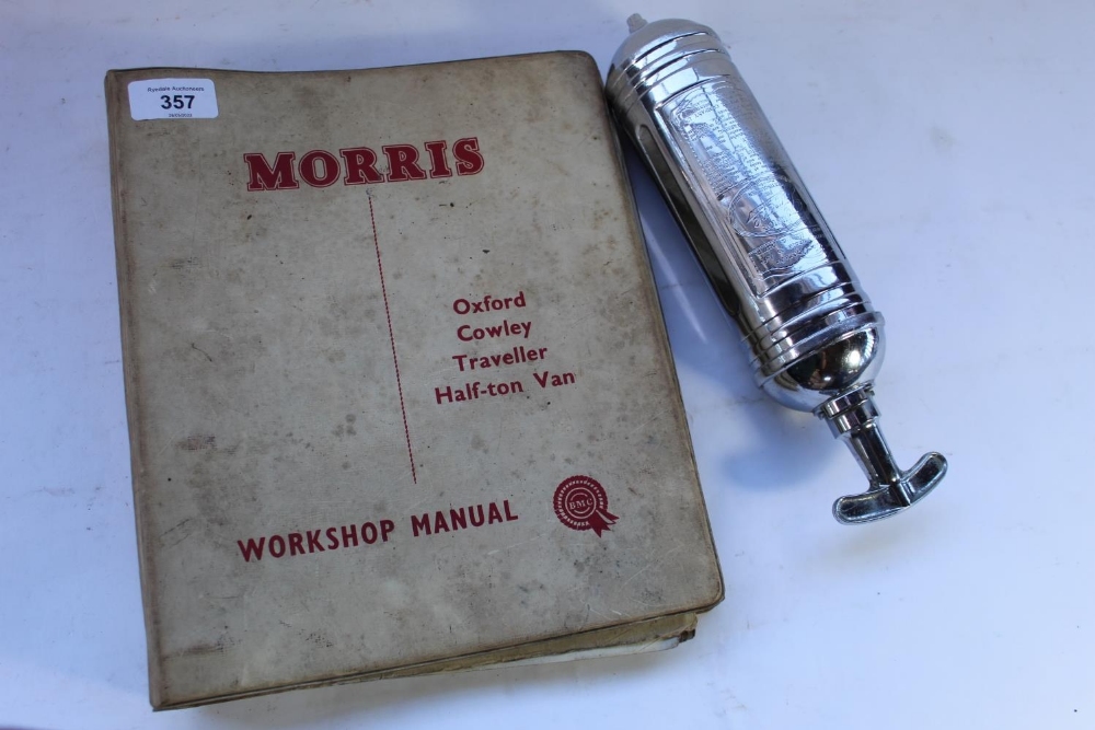 Morris Oxford Crawley traveler half ton van workshop manual and a Junior pyrene chrome fire