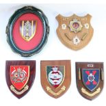 Regimental shield plaques including Royal Corps of Transport, 3rd Royal Tank Regt, 16/5 Queens Royal