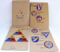 Selection of WW2 US military badges and patches, including USAAF Officers set, Armoured Div. cloth