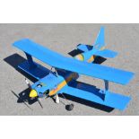 Large kit built balsa wood radio controlled aircraft model biplane, "The Ultimate Blue Hawk",