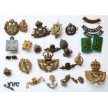 Selection British military regimental cap badges and shoulder titles with a few ROW examples, mainly